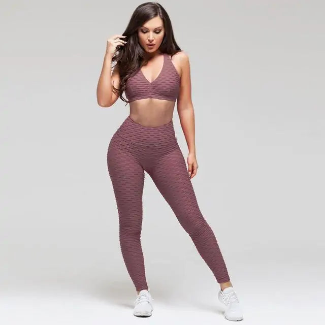 Anti-Cellulite Tummy Control Textured 2 Piece Legging Workout Set