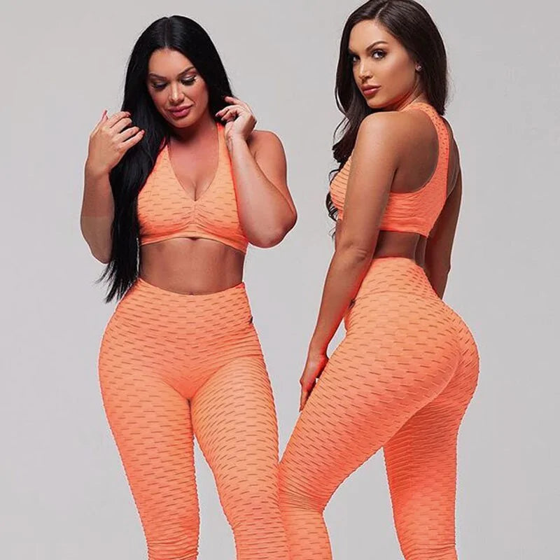 Anti-Cellulite Tummy Control Textured 2 Piece Legging Workout Set